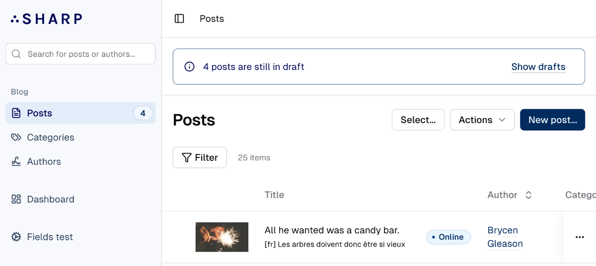 Sharp page alert with a link to entity list