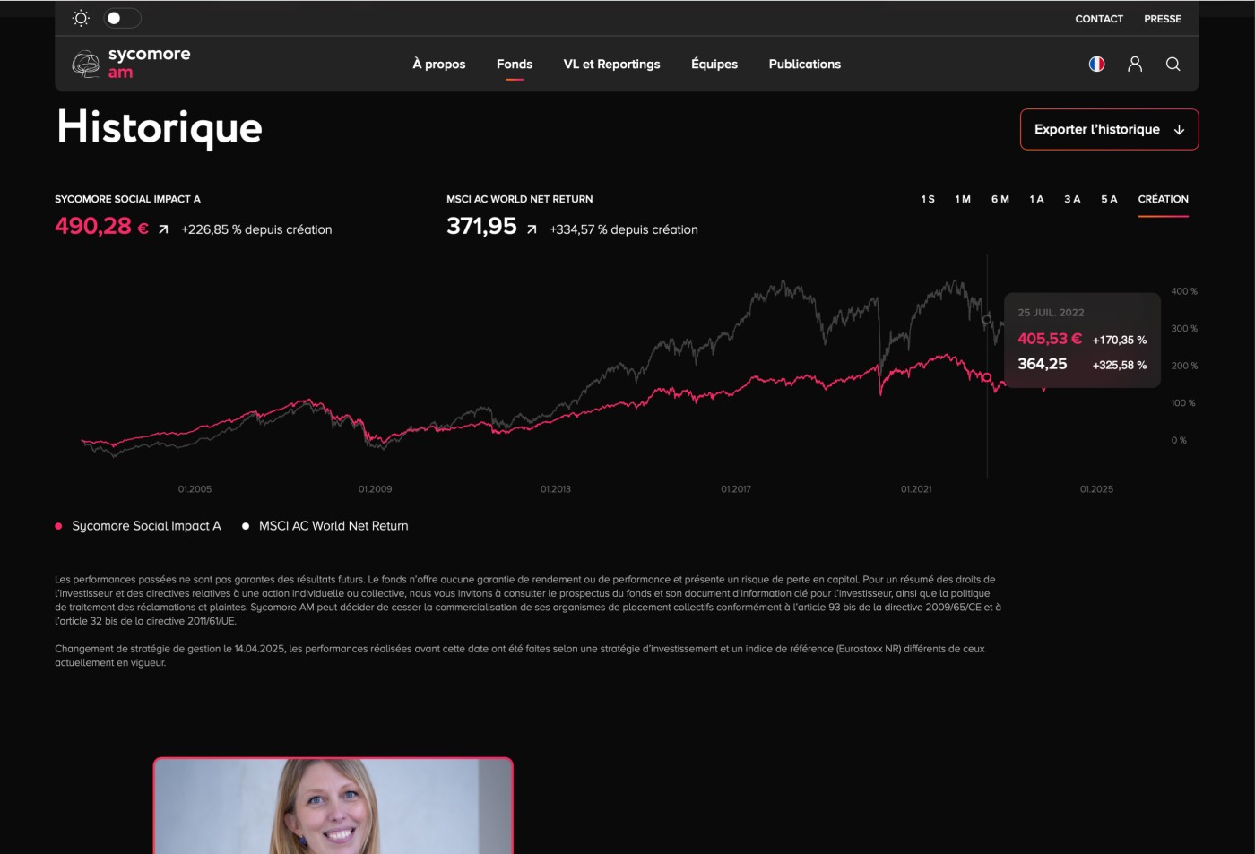 Toutes les données des fonds sont mises à jour via l'API exposée par le projet.