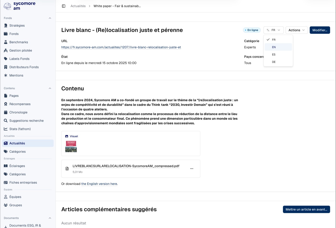 Un même contenu présenté dans 4 langues