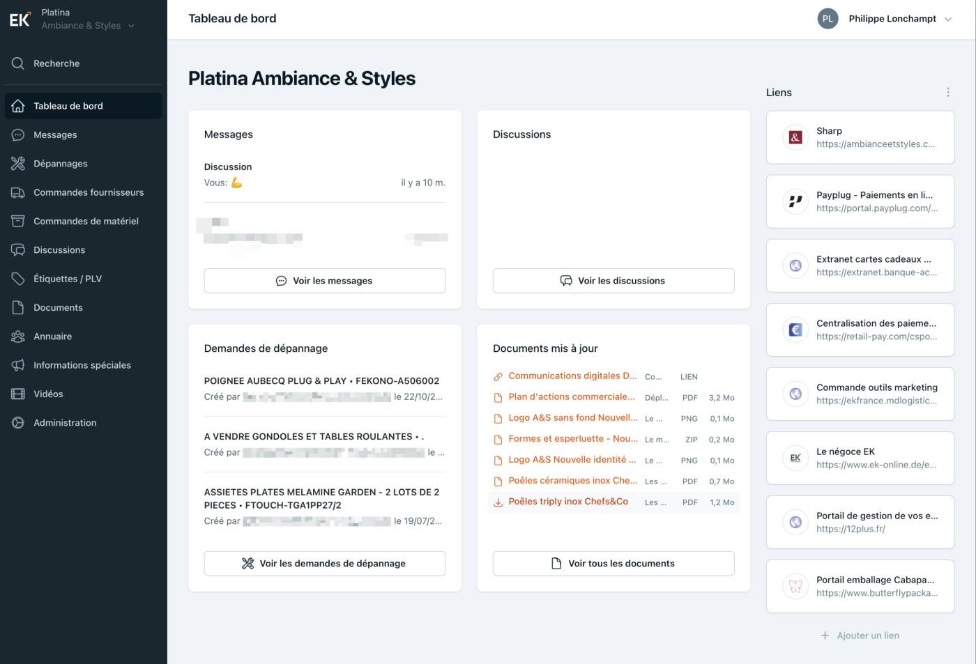 La homepage personnalisable de l'outil permet à ses utilisateurs de voir les éléments récents les concernant.