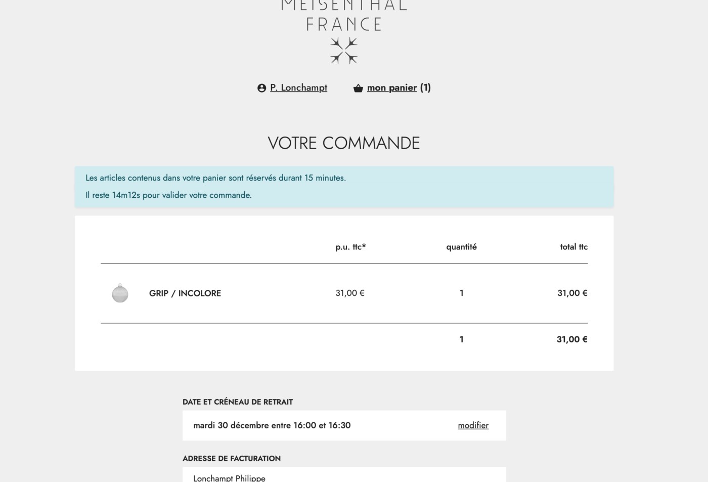 Le checkout propose des étapes variables selon le type de vente disponible (Click & collect ou livraison).