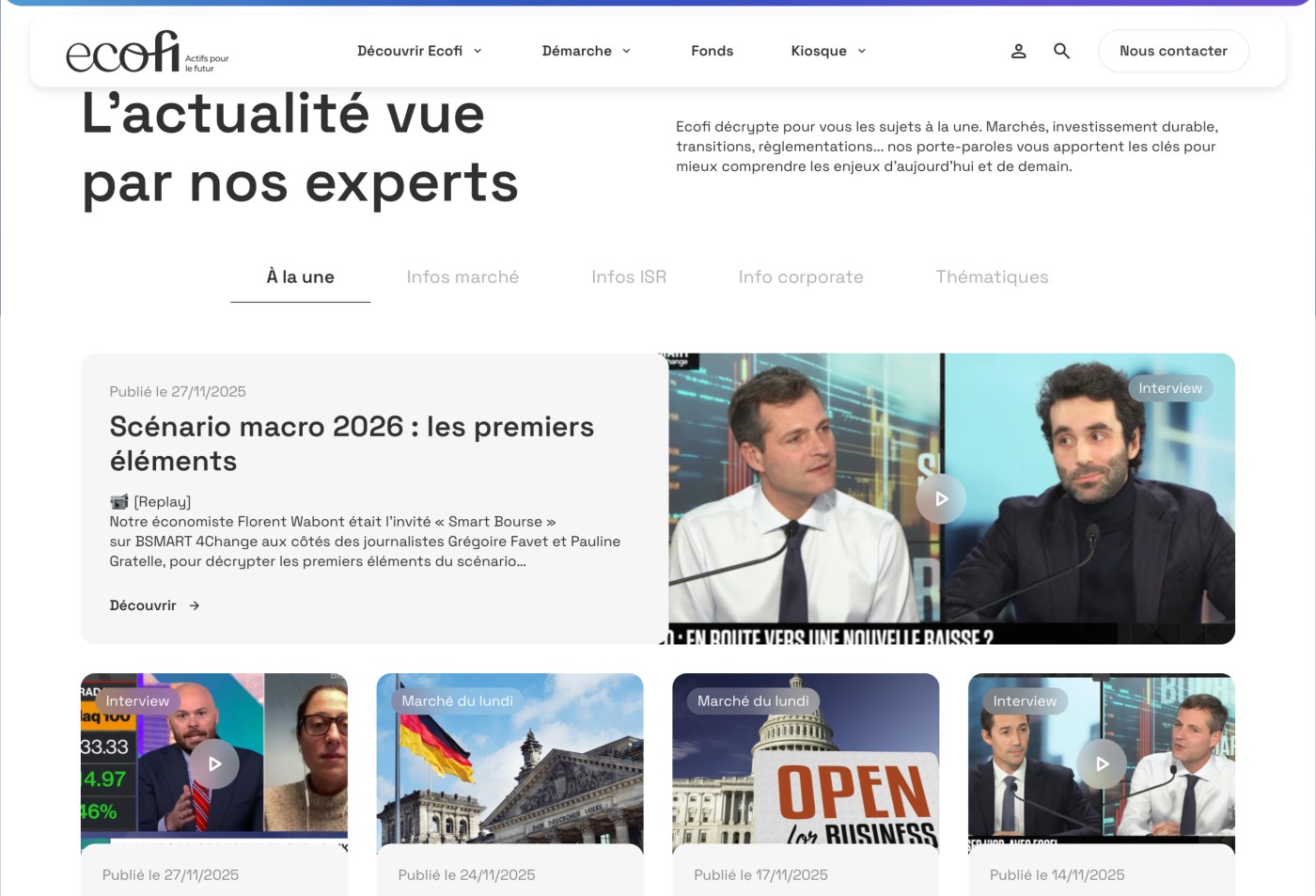 Le kiosque, qui regroupe les centaines d'articles publiés par les rédacteurs d'Ecofi.