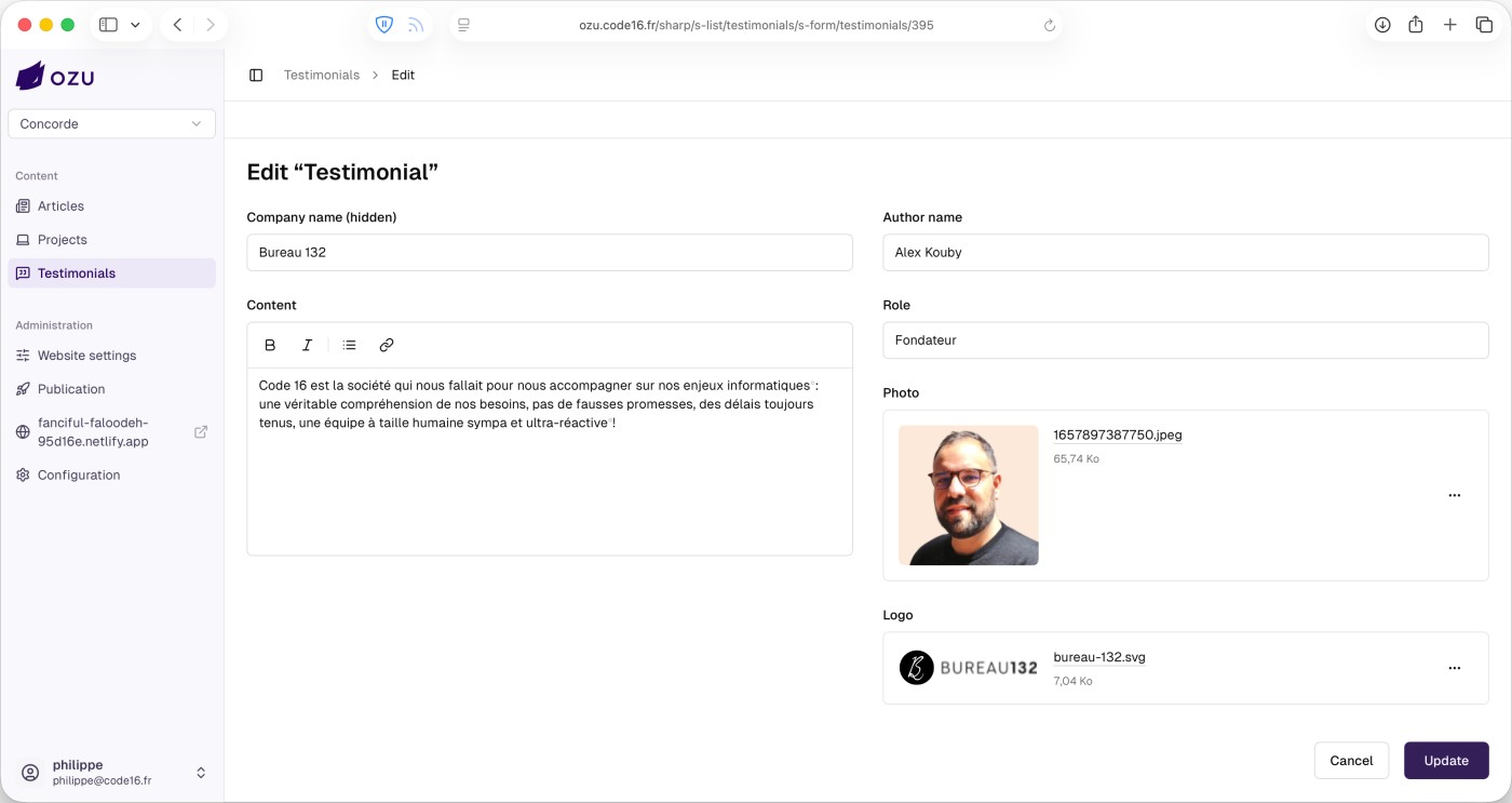And the form, with the configured fields.